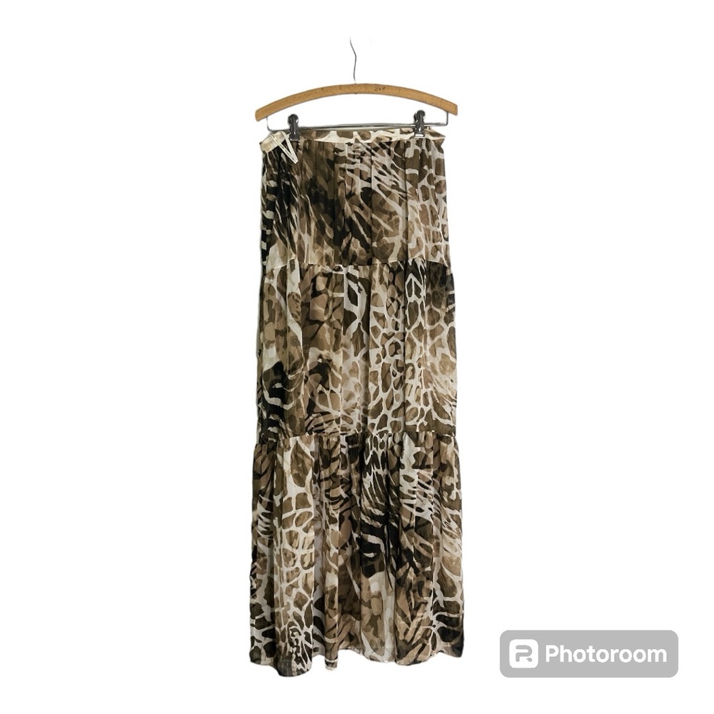Boston Proper Ruffled tiered Maxi Skirt W 10 sheer with lining animal print